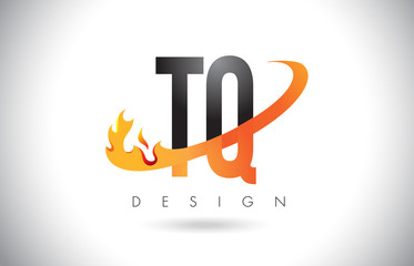 TQ T Q Letter Logo with Fire Flames Design and Orange Swoosh.