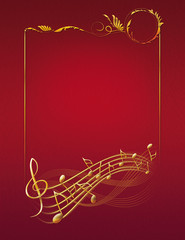 red musical background with gold frame notes and treble clef version