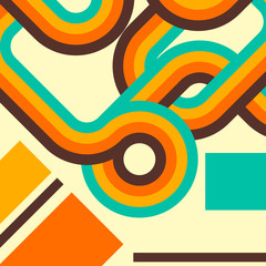 Abstract retro background, digital lines and circles, design 70s.