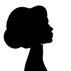 Beautiful woman profile silhouettes with elegant hairstyle, young female face design, beauty girl head with styled hair, fashion lady graphic portrait.