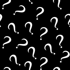 Seamless pattern with question marks. Same sizes small. Black background. Vector illustration