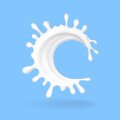 Splash of milk 3d realistic on blue background