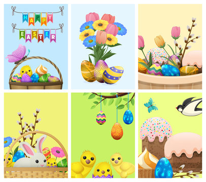 Easter Festive Cartoon Vector Concepts Collection