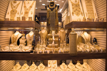 gold jewelry in the shop window