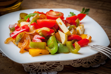Ratatouille on a rustic table.