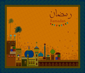 Decorated mosque in Eid Mubarak Happy Eid Ramadan background