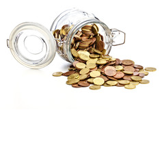 glass jar with coins