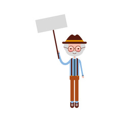 cute grandfather with protest label avatar character vector illustration design