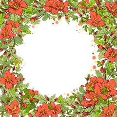 Vector square botanical banner with hand-drawn flowers in bright colors on white background