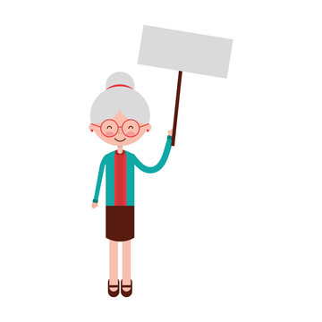 cute grandmother with protest label avatar character vector illustration design