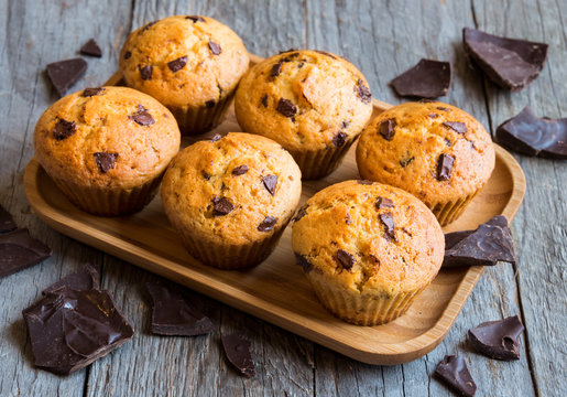 Homemade muffins with chocolate chips