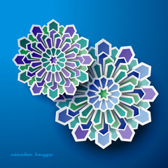 Paper graphic of islamic geometric art. Ramadan Kareem background with Islamic decorations.