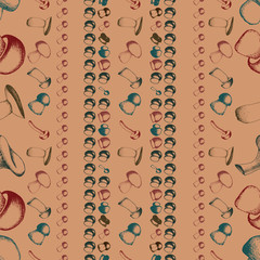 Hand drawn seamless pattern with mushrooms.