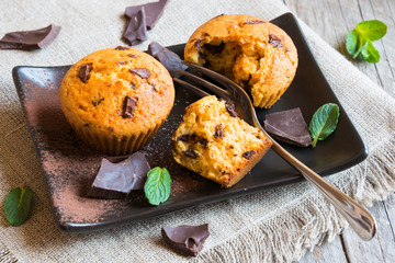 Homemade muffins with chocolate chips