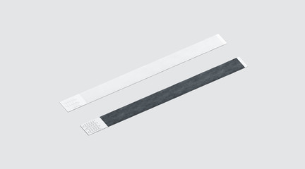 Blank black and white paper wristband mockup, 3d rendering. Empty event wrist band design mock up....