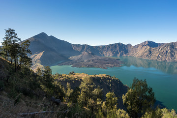 Beautiful landscape of Rinjani volcano mountain in a morning, Lombok, Indonesia