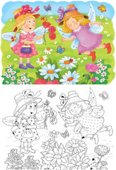 Fairy tale. Coloring page. Illustration for children. Funny cartoon characters