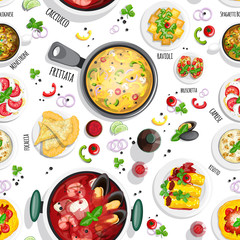 Collection of italian food top view iluustrations