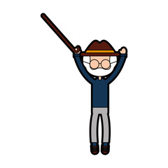 cute grandfather with cane avatar character vector illustration design