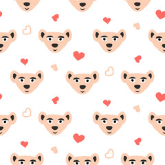 Obraz premium Cuet bear stylized pink fun seamless pattern for kids and babies. Toy animal fabric design for textile and apparel in cartoon style.