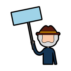 cute grandfather with protest label avatar character vector illustration design