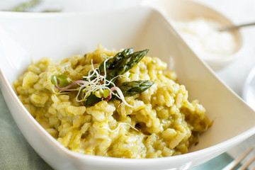 Asparagus risotto close up