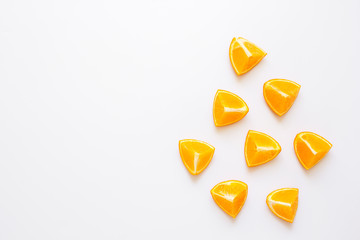 tropical fruits design with orange on white table background top view mock up