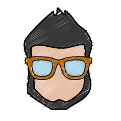 hipster man with glasses icon over white background. colorful design. vector illustration