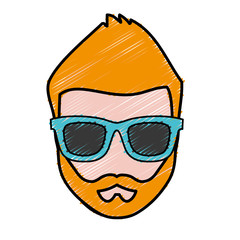 hipster man with glasses icon over white background. colorful design. vector illustration