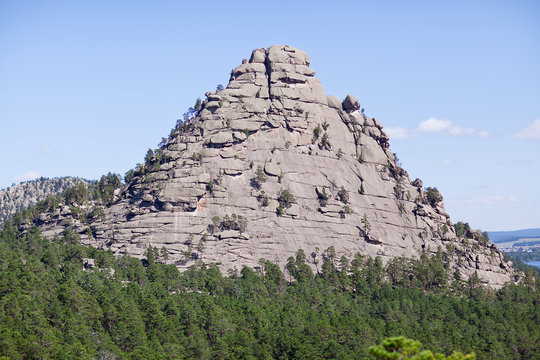 Close-up photo of stone mountain on Lake Borovoe