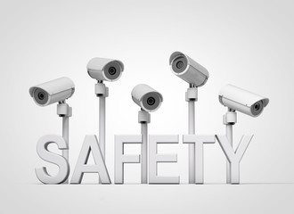 A collection of surveillance CCTV security cameras. 3D rendering