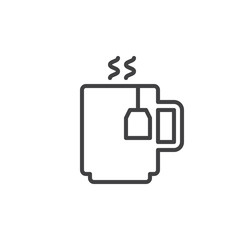 Tea mug with tea bag line icon, outline vector sign, linear style pictogram isolated on white. Symbol, logo illustration. Editable stroke. Pixel perfect