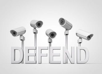A collection of surveillance CCTV security cameras. 3D rendering