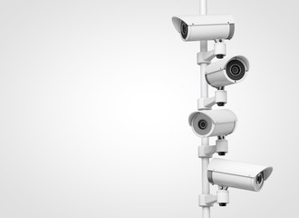 A collection of surveillance CCTV security cameras. 3D rendering