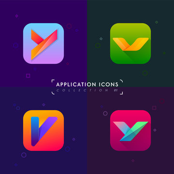 Application icons set. Letter Y and V collection. Logo elements in material design style
