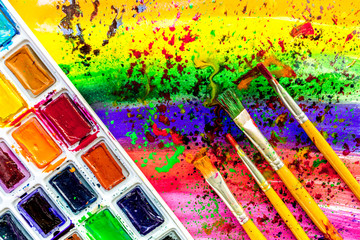 abstract pattern with multicolored oil paintings with brushes texture