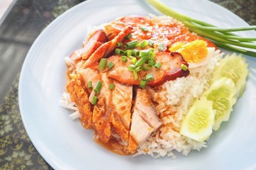 Thai-Style Barbecue Red Pork with Rice, or Known As Kao Moo Daeng