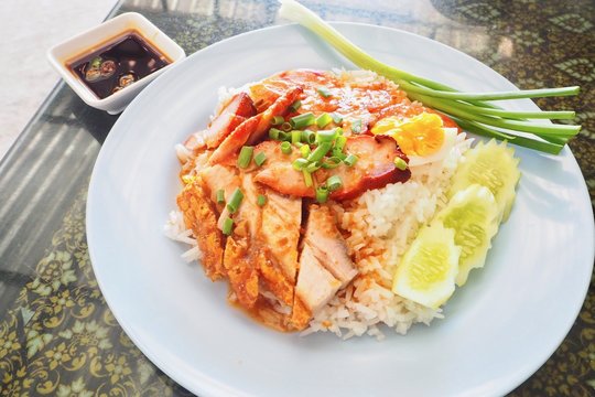 Kao Moo Daeng or Thai-Style Barbecue Red Pork with Rice