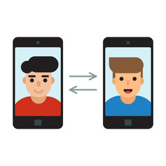 Two men communicate with mobile phones