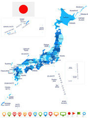 Obraz premium Japan - map and flag – illustration