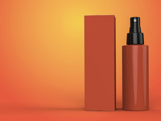 Cosmetics containers, bottle with package on colorful background. 3d illustration.
