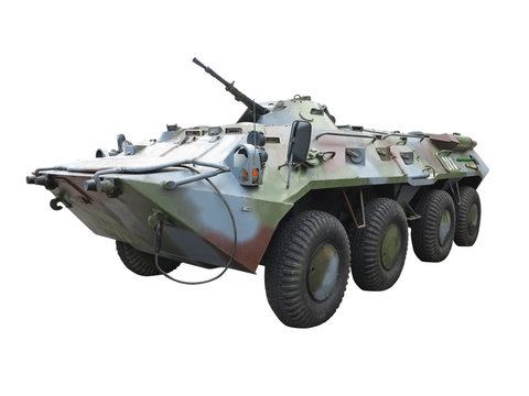 Russian Army BTR-82A wheeled armoured vehicle personnel carrier isolated over white