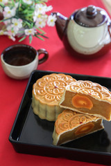 Moon cake with durian filling and egg yolks