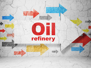 Manufacuring concept: arrow with Oil Refinery on grunge wall background