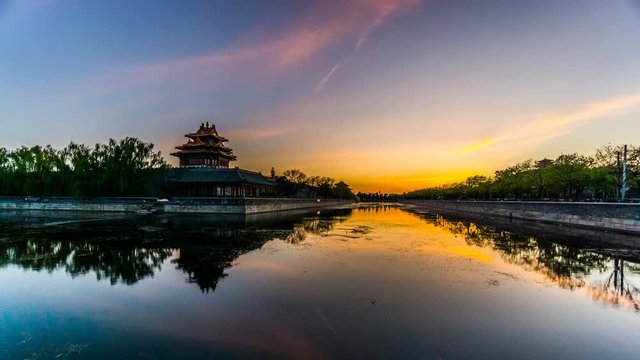 Timelapse of the sunset at the Forbidden City, Beijing, China
