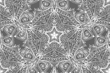 Abstract background with openwork elements. Complicated mandalas. Repeated pattern. Seamless texture. It can be used as wallpaper, upholstery, wrapping, fabric or your design.