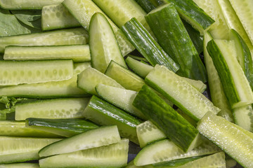 Close up of green cucumbers.