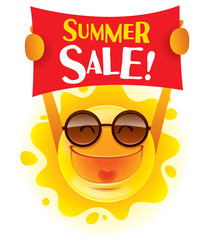 Summer Sale! Summer sun holding a sign above it’s head.