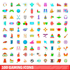 100 gaming icons set, cartoon style