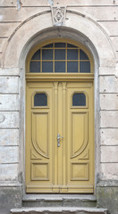 Double wooden colorful door.